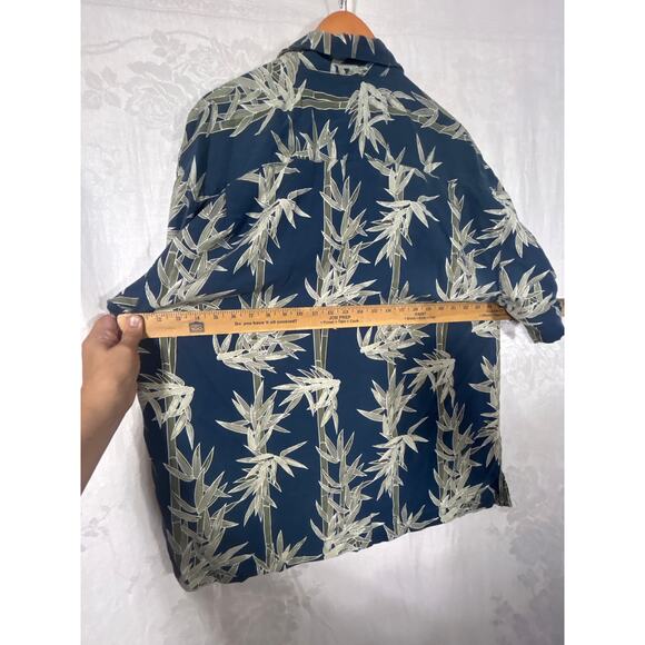 Jamaica Jaxx Button Up XXL Blue Palm Print 100% Silk Hawaiian Aloha Wood Buttons - Picture 11 of 12